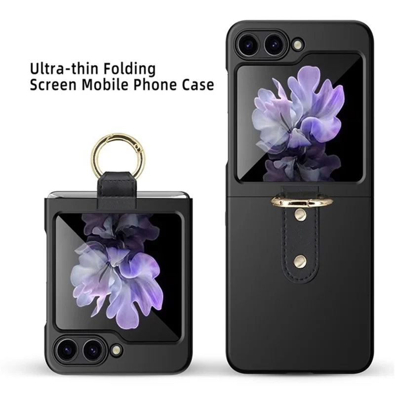 Para Samsung Galaxy Z Flip5 5G Case de Teléfono Duro PC Hard Portada de Patada Con Película de Vidrio Templado - Negro