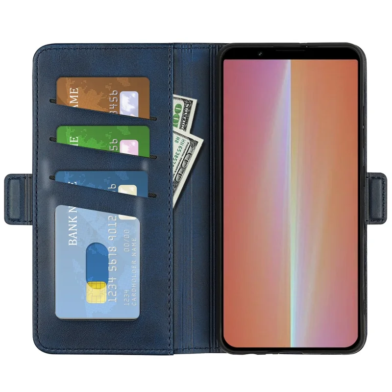 For Sony Xperia 5 V Calf Texture Drop-proof Phone Cover Leather Wallet Stand Case - Blue