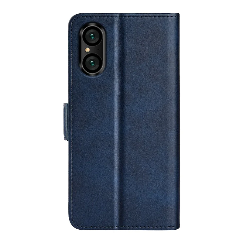 For Sony Xperia 5 V Calf Texture Drop-proof Phone Cover Leather Wallet Stand Case - Blue