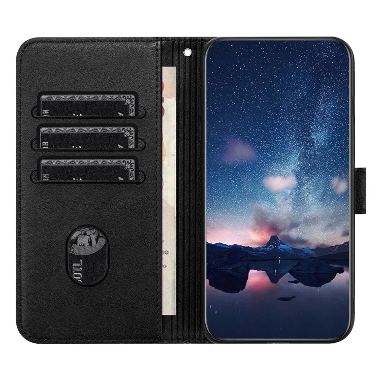 For Google Pixel 7 Pro 5G Geometric Imprint Microfiber Leather Phone Cover Flip Stand Wallet Case - Black