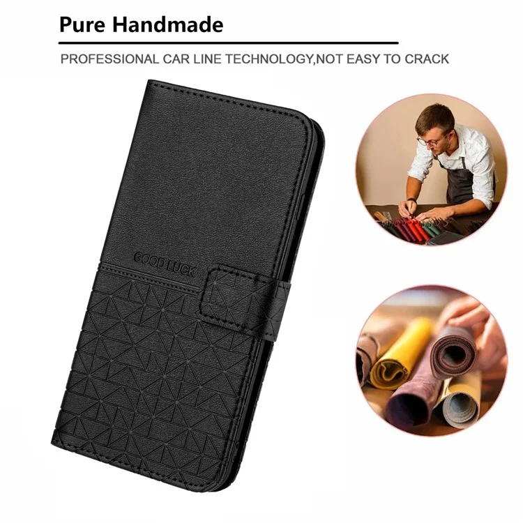 For Google Pixel 7 Pro 5G Geometric Imprint Microfiber Leather Phone Cover Flip Stand Wallet Case - Black