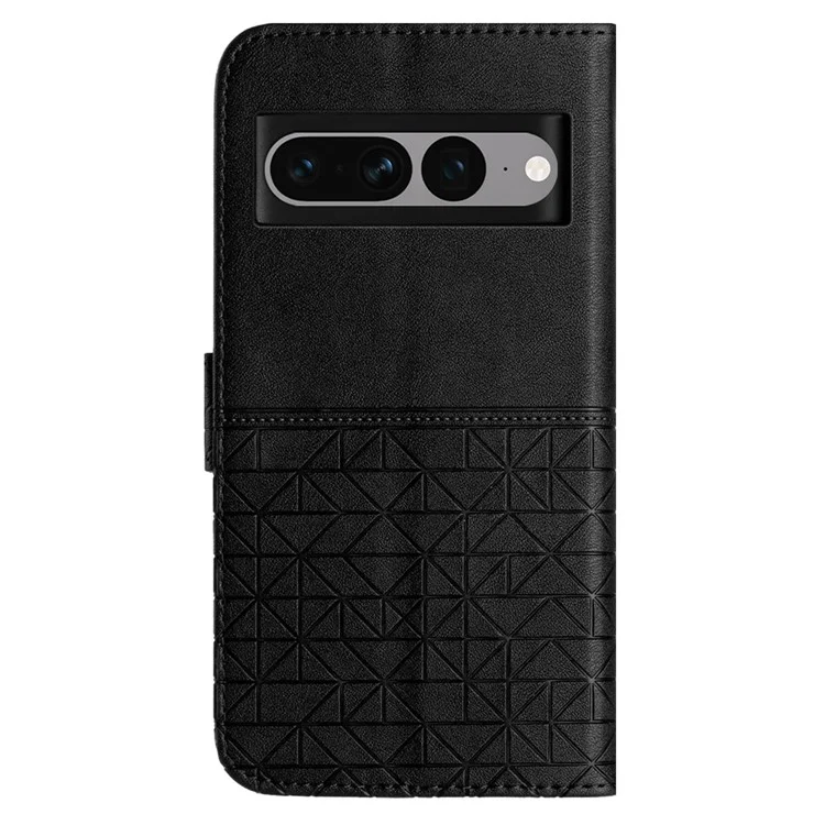 For Google Pixel 7 Pro 5G Geometric Imprint Microfiber Leather Phone Cover Flip Stand Wallet Case - Black