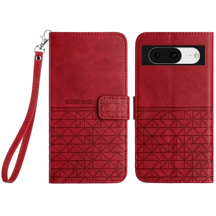 Pour Google Pixel 8 Geometric Imprint Microfiber Leather Cover Anti-fall Stand Wallet Phone Case - Red