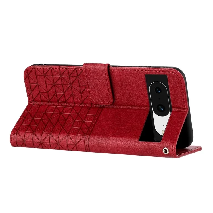 Pour Google Pixel 8 Geometric Imprint Microfiber Leather Cover Anti-fall Stand Wallet Phone Case - Red