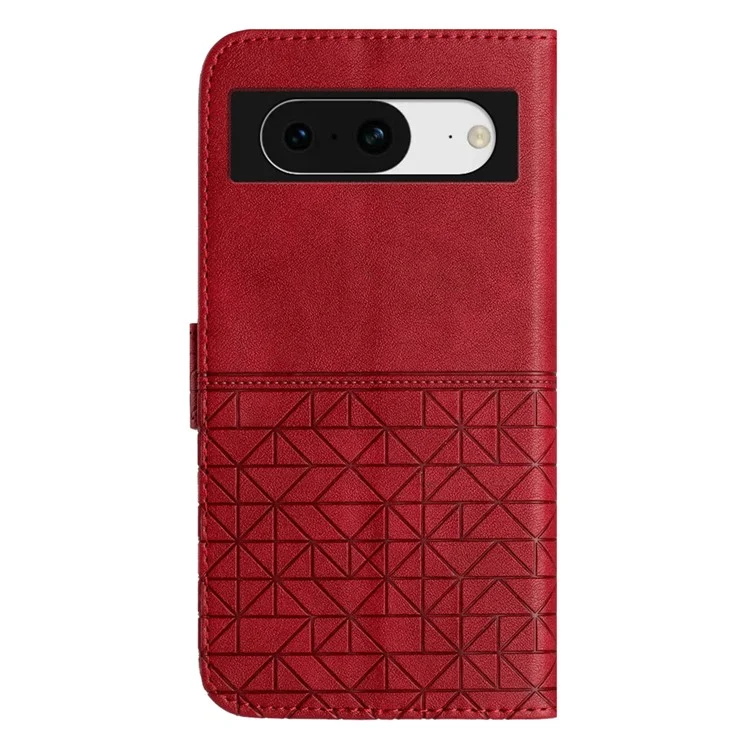 Pour Google Pixel 8 Geometric Imprint Microfiber Leather Cover Anti-fall Stand Wallet Phone Case - Red