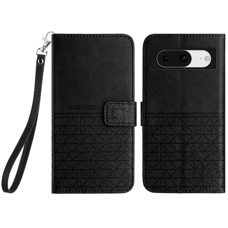 For Google Pixel 8 Geometric Imprint Microfiber Leather Cover Anti-fall Stand Wallet Phone Case - Black