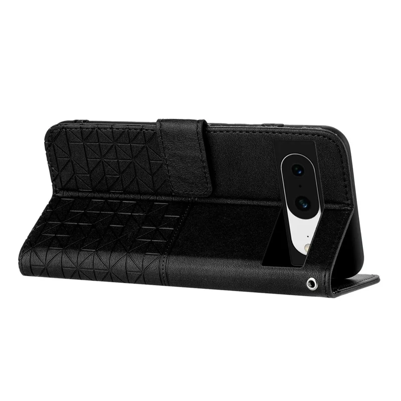 For Google Pixel 8 Geometric Imprint Microfiber Leather Cover Anti-fall Stand Wallet Phone Case - Black