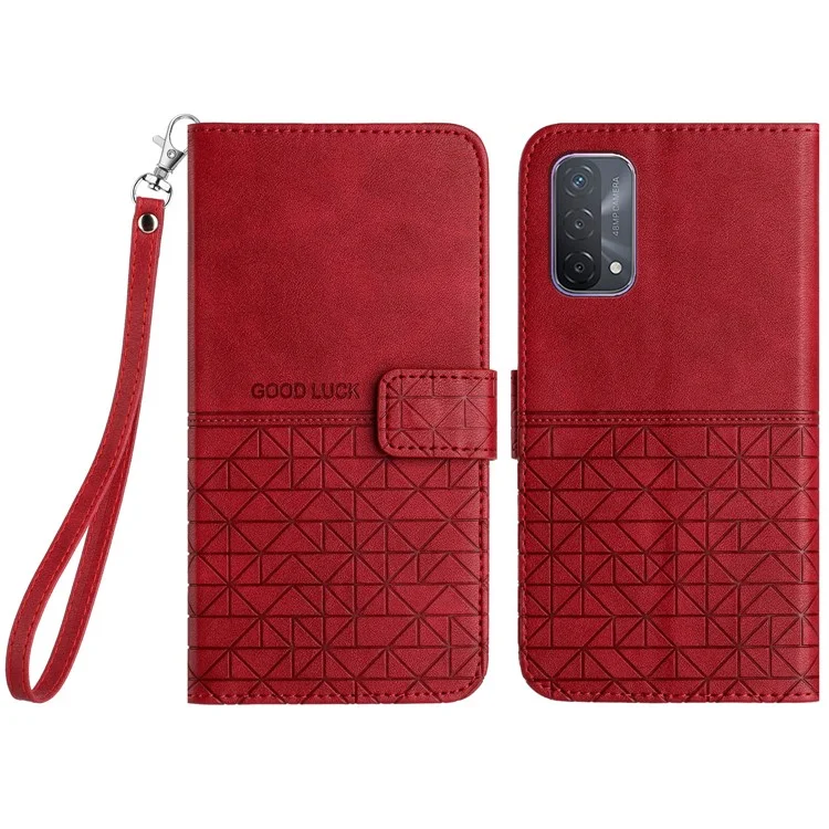 Per Oppo A93 5G Custodia Telefonica Geometrica Imprint Portafoglio in Pelle Microfiber con Supporto - Rosso