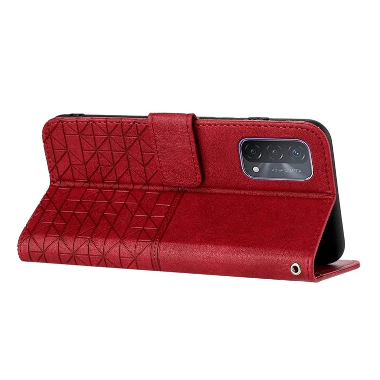 Per Oppo A93 5G Custodia Telefonica Geometrica Imprint Portafoglio in Pelle Microfiber con Supporto - Rosso