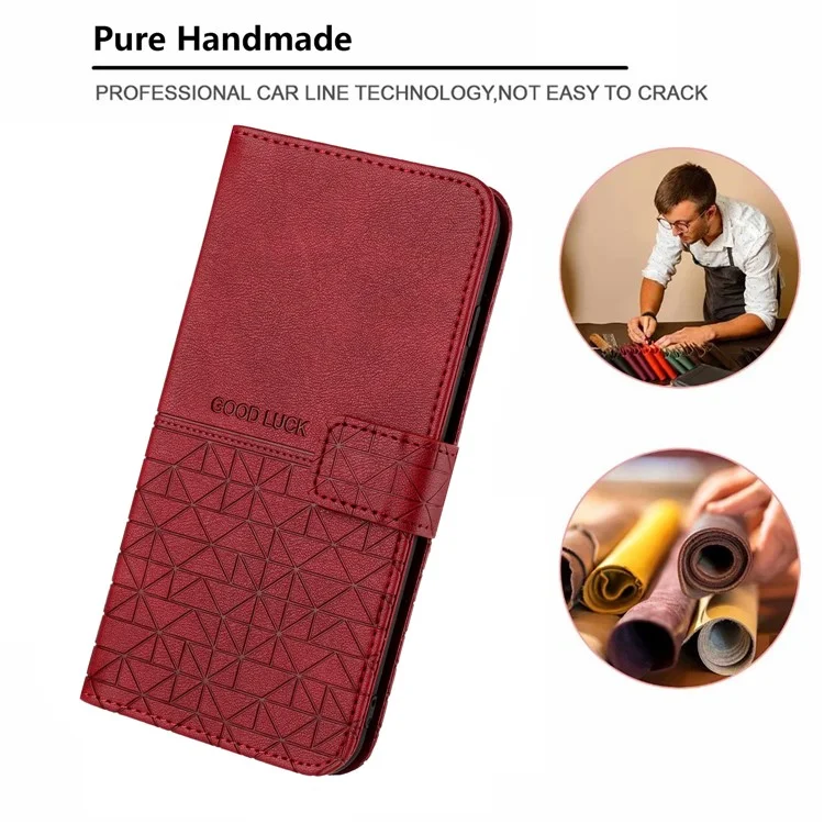 Per Oppo A93 5G Custodia Telefonica Geometrica Imprint Portafoglio in Pelle Microfiber con Supporto - Rosso