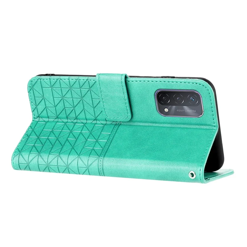 For Oppo A93 5G Geometric Imprint Phone Cover Microfiber Leather Wallet Stand Case - Mint Green