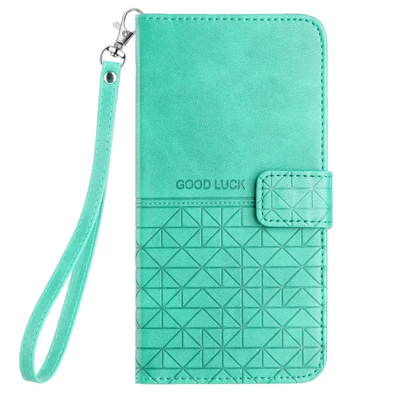 For Oppo A93 5G Geometric Imprint Phone Cover Microfiber Leather Wallet Stand Case - Mint Green