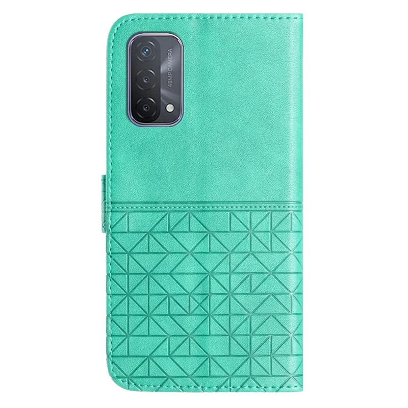For Oppo A93 5G Geometric Imprint Phone Cover Microfiber Leather Wallet Stand Case - Mint Green