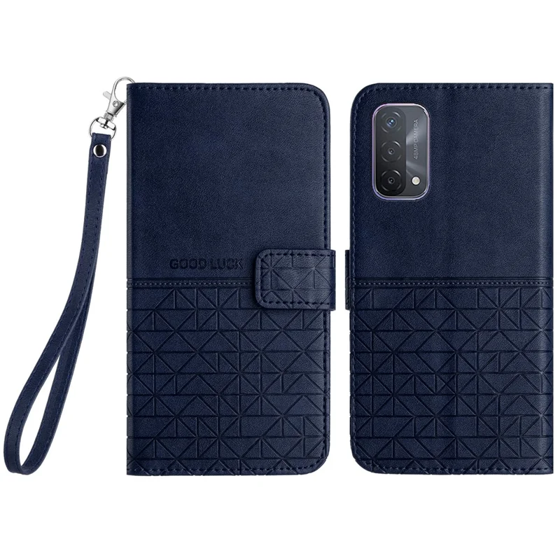 For Oppo A93 5G Geometric Imprint Phone Cover Microfiber Leather Wallet Stand Case - Blue