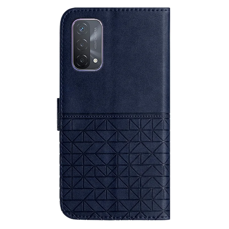 For Oppo A93 5G Geometric Imprint Phone Cover Microfiber Leather Wallet Stand Case - Blue