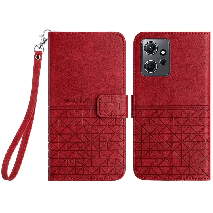 Para Xiaomi Redmi Note 12 4G Geometric Imprint Stand Wallet Cover Microfiber Leather Phone Case - Rojo