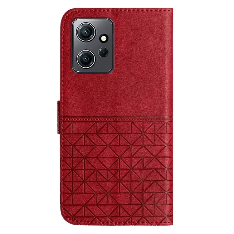 Para Xiaomi Redmi Note 12 4G Geometric Imprint Stand Wallet Cover Microfiber Leather Phone Case - Rojo