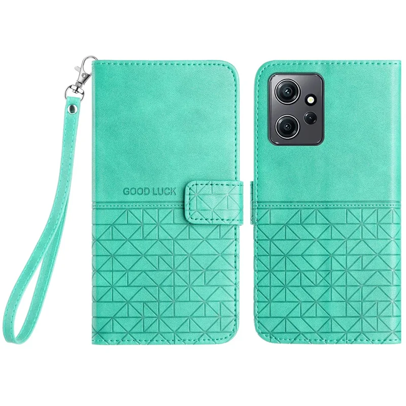 For Xiaomi Redmi Note 12 4G Geometric Imprint Stand Wallet Cover Microfiber Leather Phone Case - Mint Green