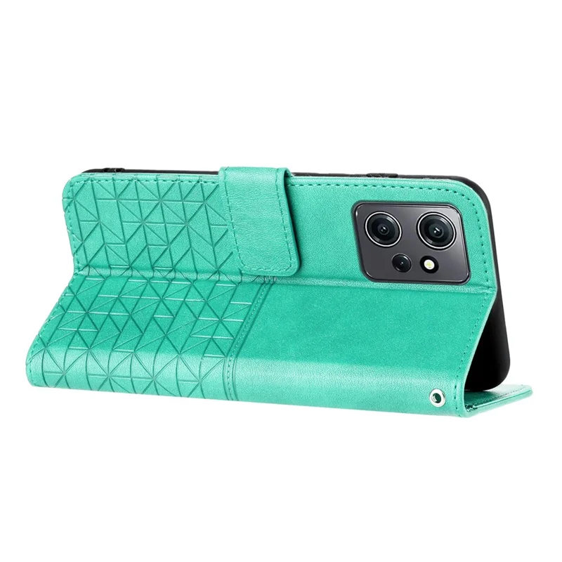 For Xiaomi Redmi Note 12 4G Geometric Imprint Stand Wallet Cover Microfiber Leather Phone Case - Mint Green