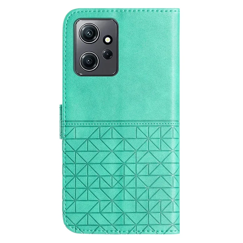 For Xiaomi Redmi Note 12 4G Geometric Imprint Stand Wallet Cover Microfiber Leather Phone Case - Mint Green