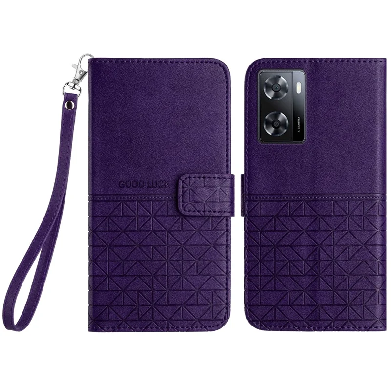 Pour Oppo A57 4G Microfiber Leather Wallet Shell Geometric Imprint Anti-shock Stand Phone Case - Violet