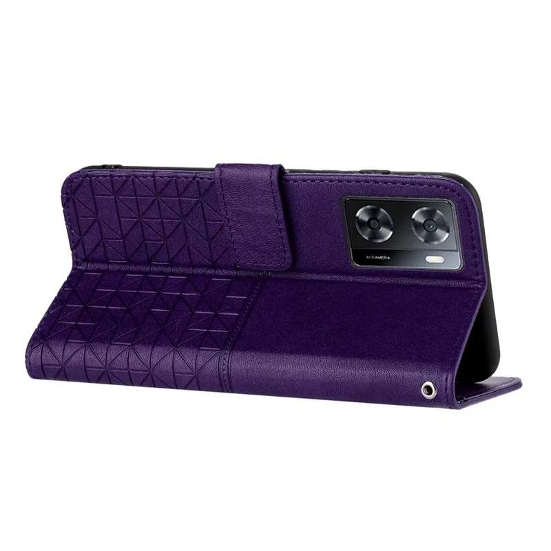 Pour Oppo A57 4G Microfiber Leather Wallet Shell Geometric Imprint Anti-shock Stand Phone Case - Violet