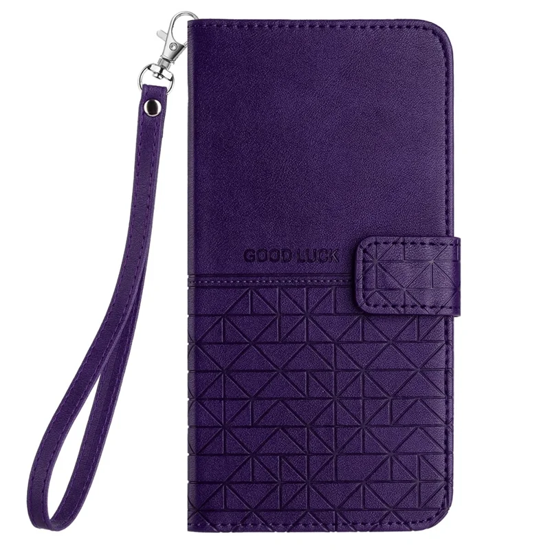 Pour Oppo A57 4G Microfiber Leather Wallet Shell Geometric Imprint Anti-shock Stand Phone Case - Violet