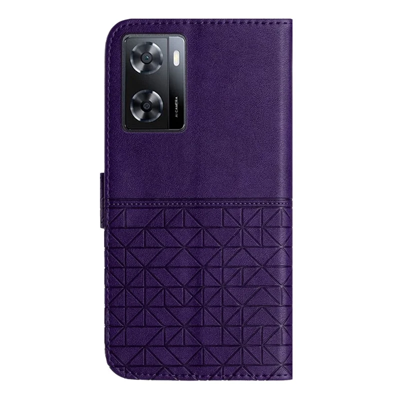 Pour Oppo A57 4G Microfiber Leather Wallet Shell Geometric Imprint Anti-shock Stand Phone Case - Violet