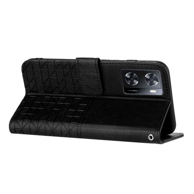 Pour Oppo A57 4G Microfibre Cuir Portefeuille Coque Géométrique Imprimé Anti-choc Support de Téléphone Cas - Noir