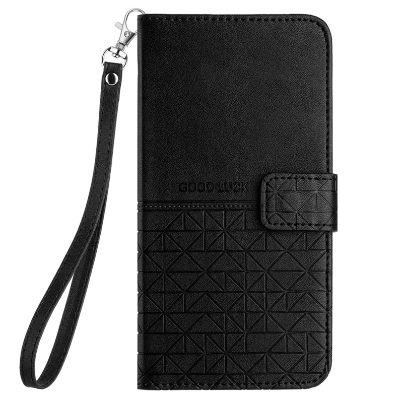 Pour Oppo A57 4G Microfibre Cuir Portefeuille Coque Géométrique Imprimé Anti-choc Support de Téléphone Cas - Noir