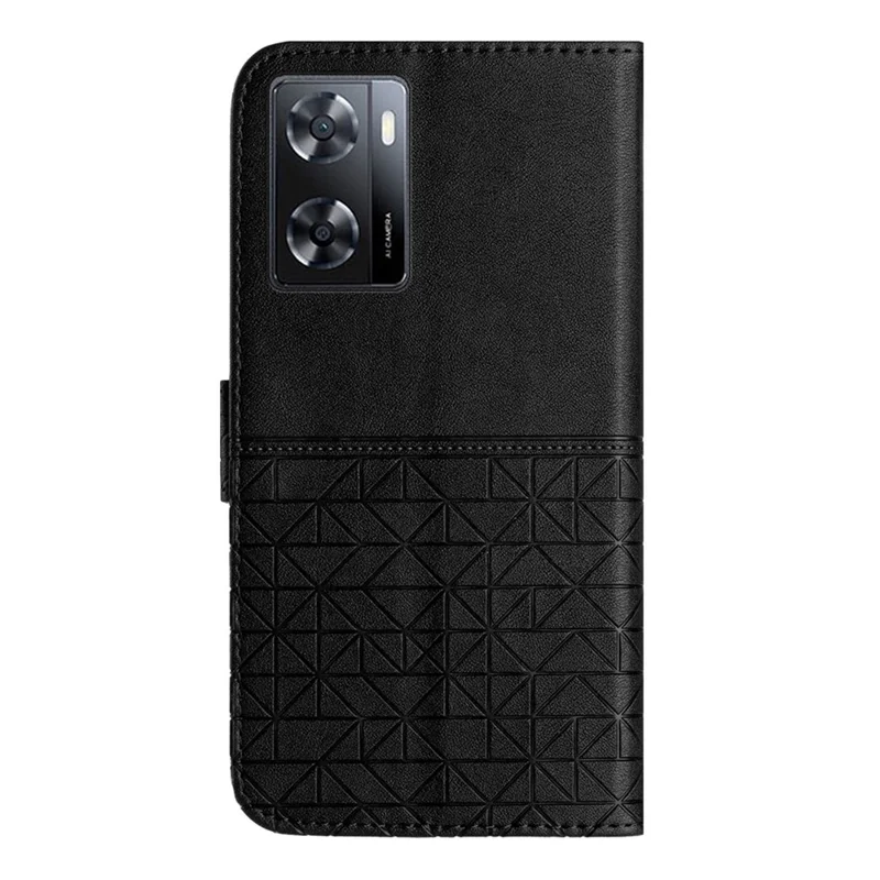 Pour Oppo A57 4G Microfibre Cuir Portefeuille Coque Géométrique Imprimé Anti-choc Support de Téléphone Cas - Noir