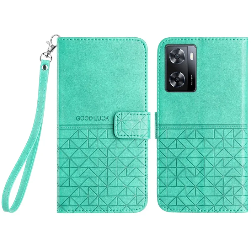 Per Oppo A57 4G Custodia in pelle sintetica con microfibre Guscio geometrico con rilievo Anti-urto Supporto per telefono - Verde menta