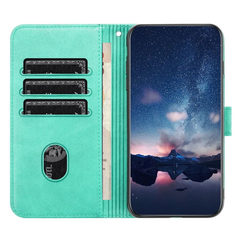 Per Oppo A57 4G Custodia in pelle sintetica con microfibre Guscio geometrico con rilievo Anti-urto Supporto per telefono - Verde menta