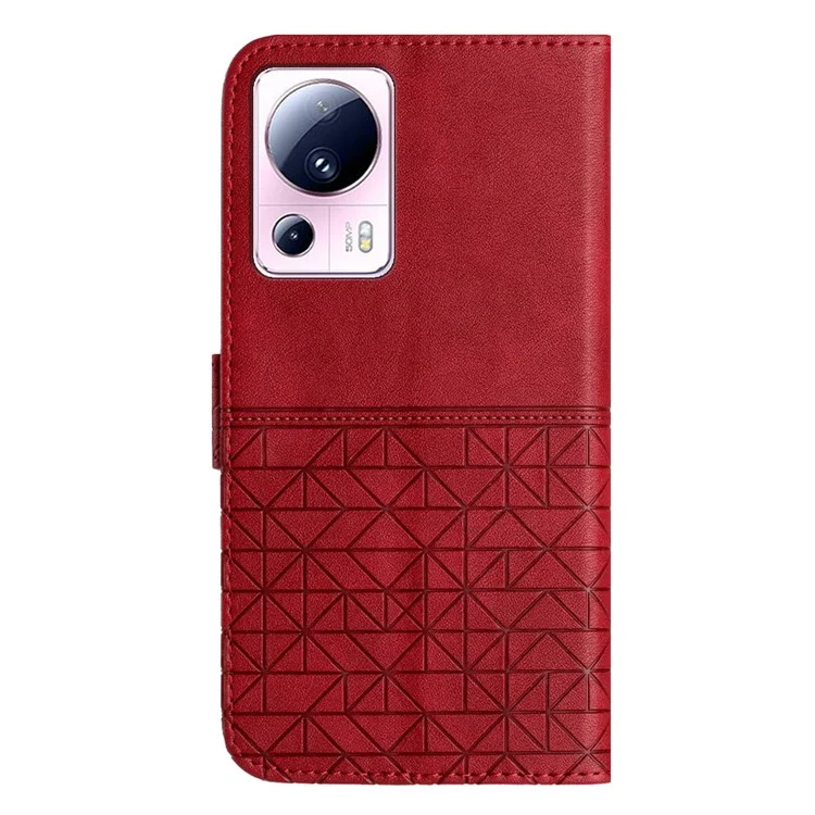 Для Xiaomi 13 Lite / Civi 2 5G Геометрический рельефный ударопрочный чехол-кошелек из микрофибры - Красный