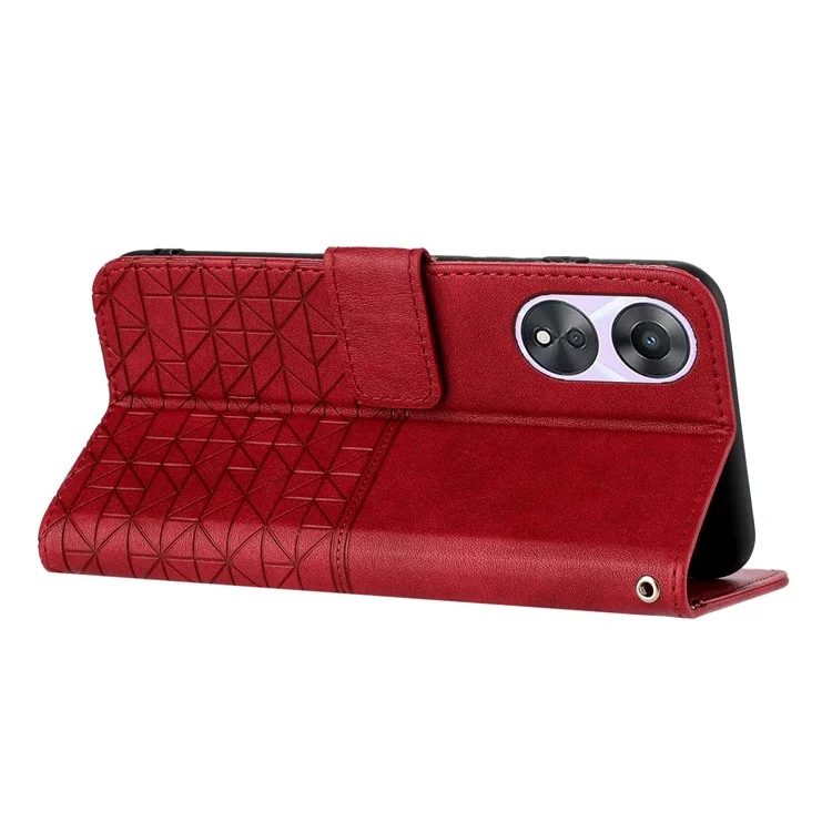 Para Oppo A58 5G / A78 5G Capa carteira de couro microfiber com suporte Geometric Imprint Smartphone - Vermelho