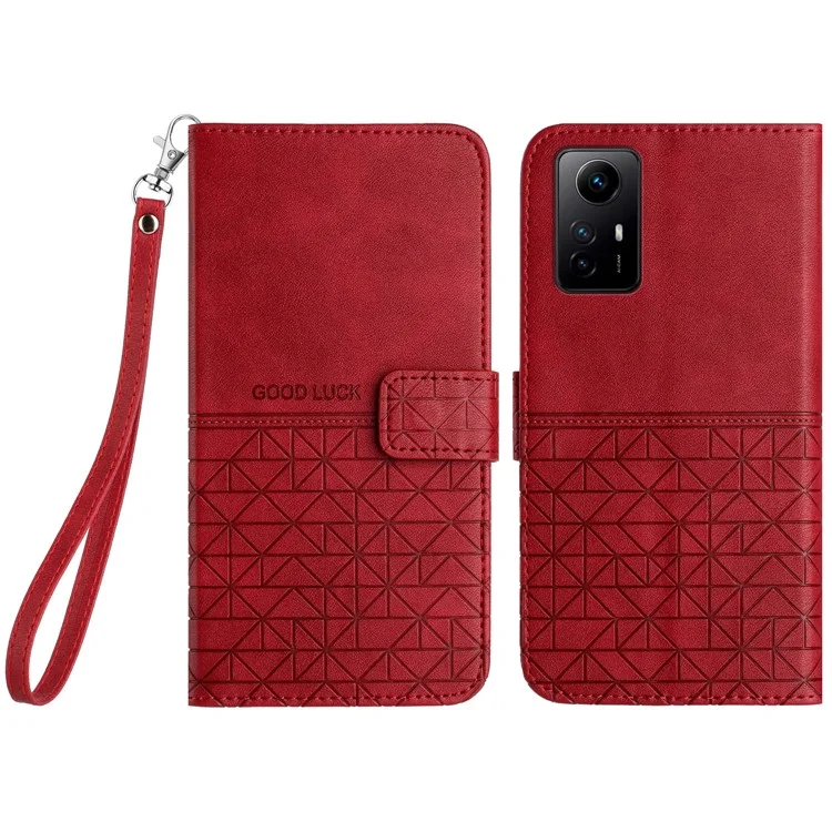 Per Xiaomi Redmi Note 12S 4G Phone Case Geometric Imprinted Microfiber Leather Cover with Stand Wallet - Red