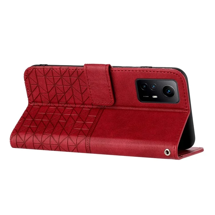Per Xiaomi Redmi Note 12S 4G Phone Case Geometric Imprinted Microfiber Leather Cover with Stand Wallet - Red