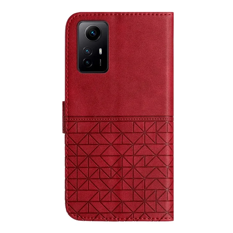 Per Xiaomi Redmi Note 12S 4G Phone Case Geometric Imprinted Microfiber Leather Cover with Stand Wallet - Red