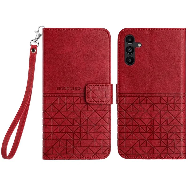 For Samsung Galaxy A54 5G Microfiber Leather Stand Phone Case Geometric Imprinted Wallet Cover - Red