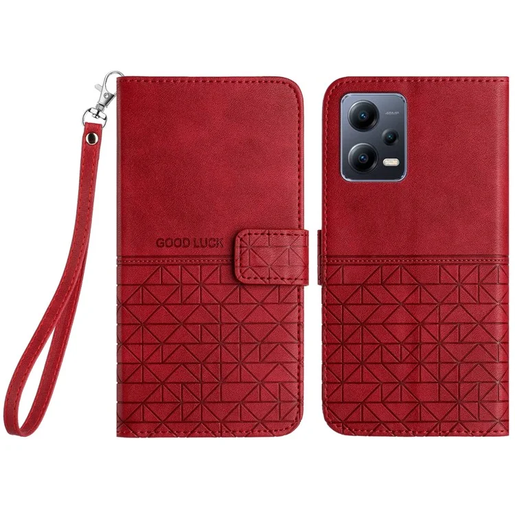 Wallet Case for Xiaomi Redmi Note 12 5G (China) / (India) / (Global) / Poco X5 5G Geometric Imprinted Stand Leather Phone Cover - Red