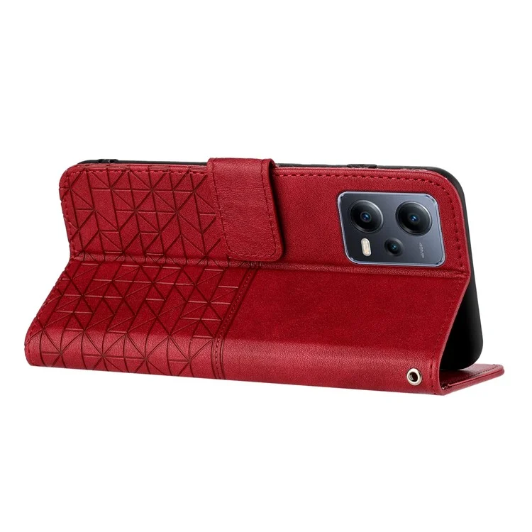 Wallet Case for Xiaomi Redmi Note 12 5G (China) / (India) / (Global) / Poco X5 5G Geometric Imprinted Stand Leather Phone Cover - Red