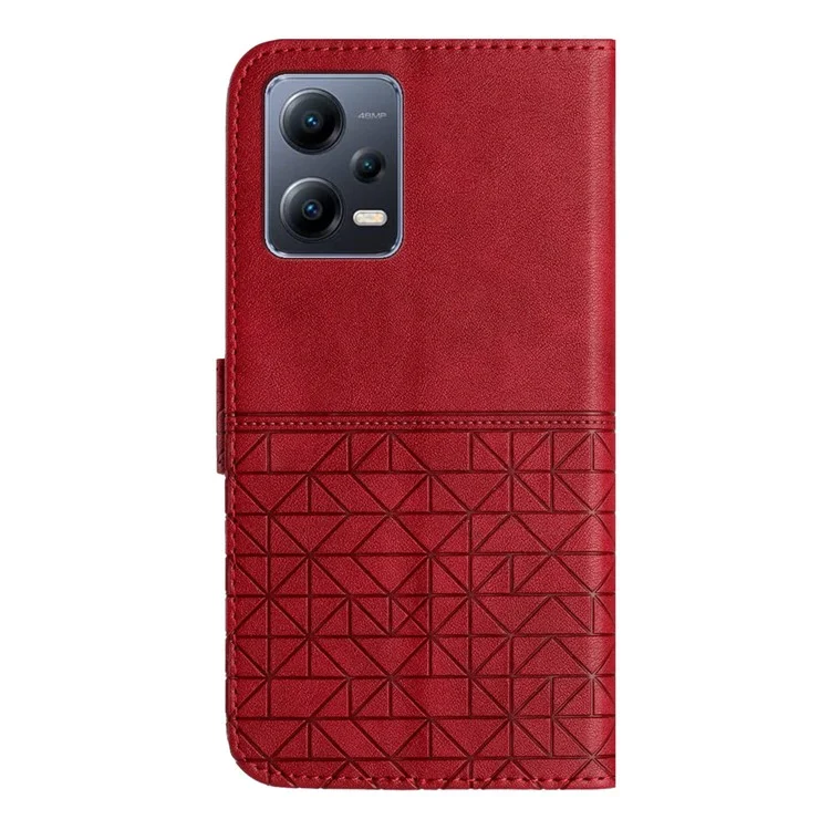 Wallet Case for Xiaomi Redmi Note 12 5G (China) / (India) / (Global) / Poco X5 5G Geometric Imprinted Stand Leather Phone Cover - Red