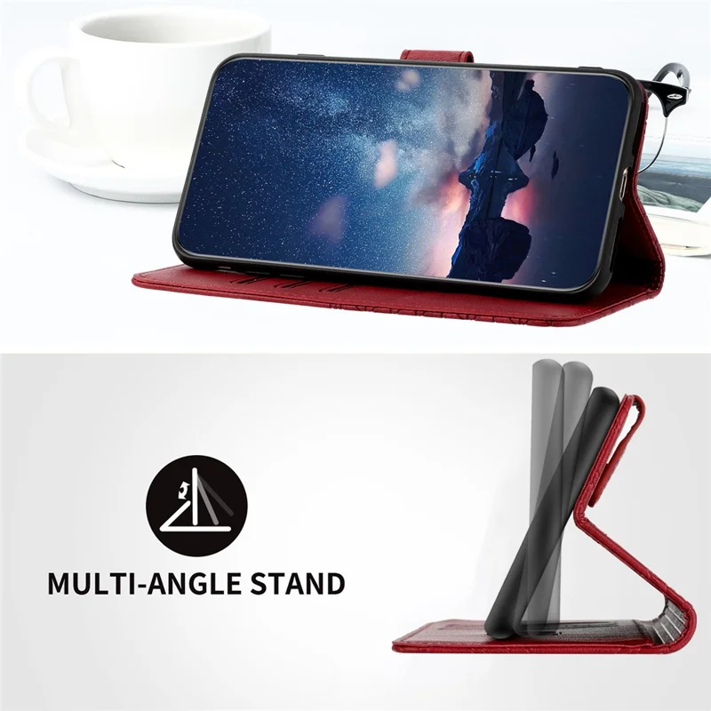 Futerał z mikrowłóknianej skóry na telefon Xiaomi Redmi 12C 4G, etui portfelowe ze stojakiem, geometryczny nadruk - Czerwony