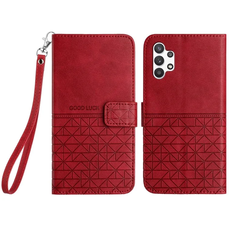 Stand Wallet Case for Samsung Galaxy A32 4G (EU Version) , Microfiber Leather Geometric Imprinted Cover - Red