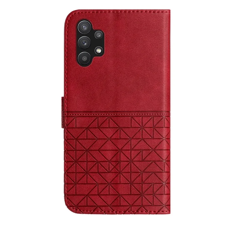 For Samsung Galaxy A32 5G / M32 5G Stand Phone Cover Geometric Imprinted Microfiber Leather Wallet Case - Red