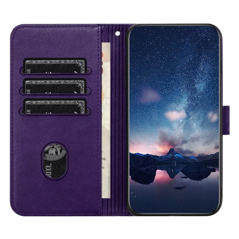For Samsung Galaxy A32 5G / M32 5G Stand Phone Cover Geometric Imprinted Microfiber Leather Wallet Case - Purple