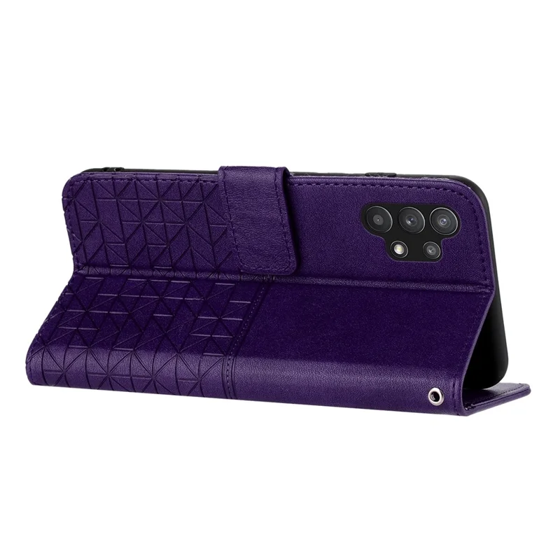 For Samsung Galaxy A32 5G / M32 5G Stand Phone Cover Geometric Imprinted Microfiber Leather Wallet Case - Purple