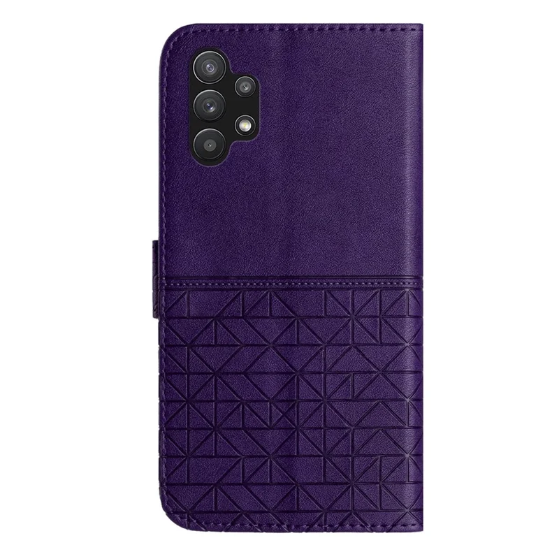 For Samsung Galaxy A32 5G / M32 5G Stand Phone Cover Geometric Imprinted Microfiber Leather Wallet Case - Purple