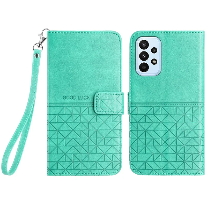 For Samsung Galaxy A23 5G (Global Version) / A23 4G Phone Wallet Case Geometric Imprinted Microfiber Leather Stand Cover - Green
