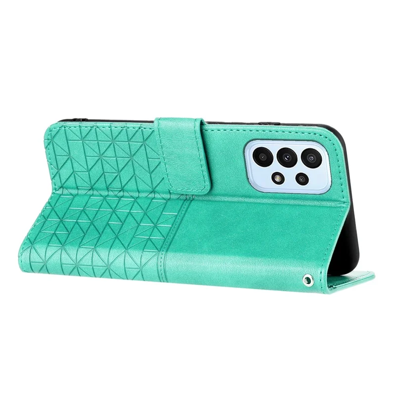 For Samsung Galaxy A23 5G (Global Version) / A23 4G Phone Wallet Case Geometric Imprinted Microfiber Leather Stand Cover - Green